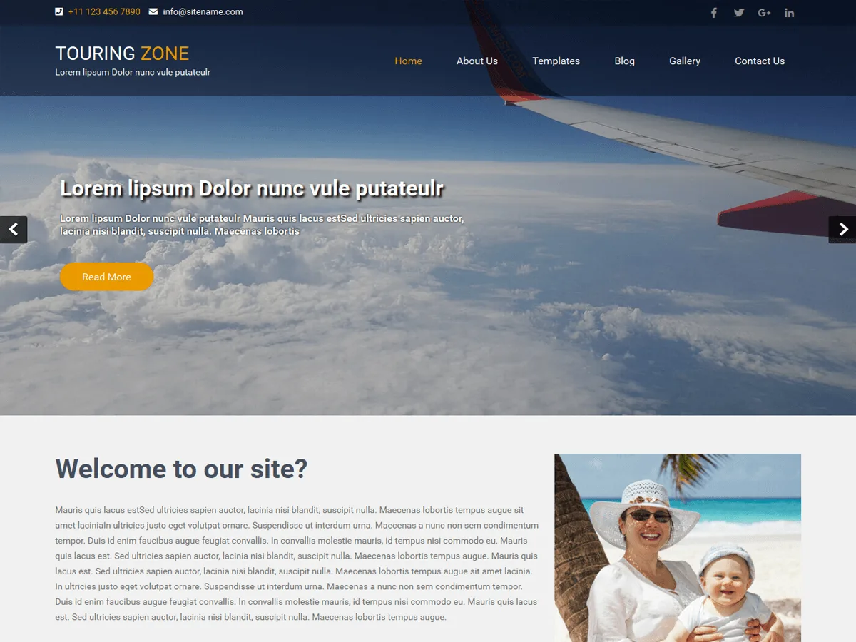 Touring Zone Lite web sitesi teması ile seyahat ve turizm işletmeleri için modern bir web sitesi görünümü