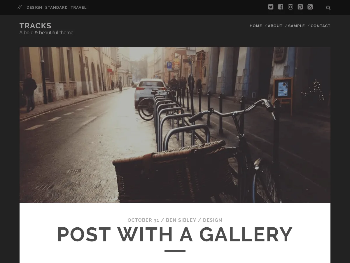 Tracks WordPress theme – dark minimalist design for blogs and photography