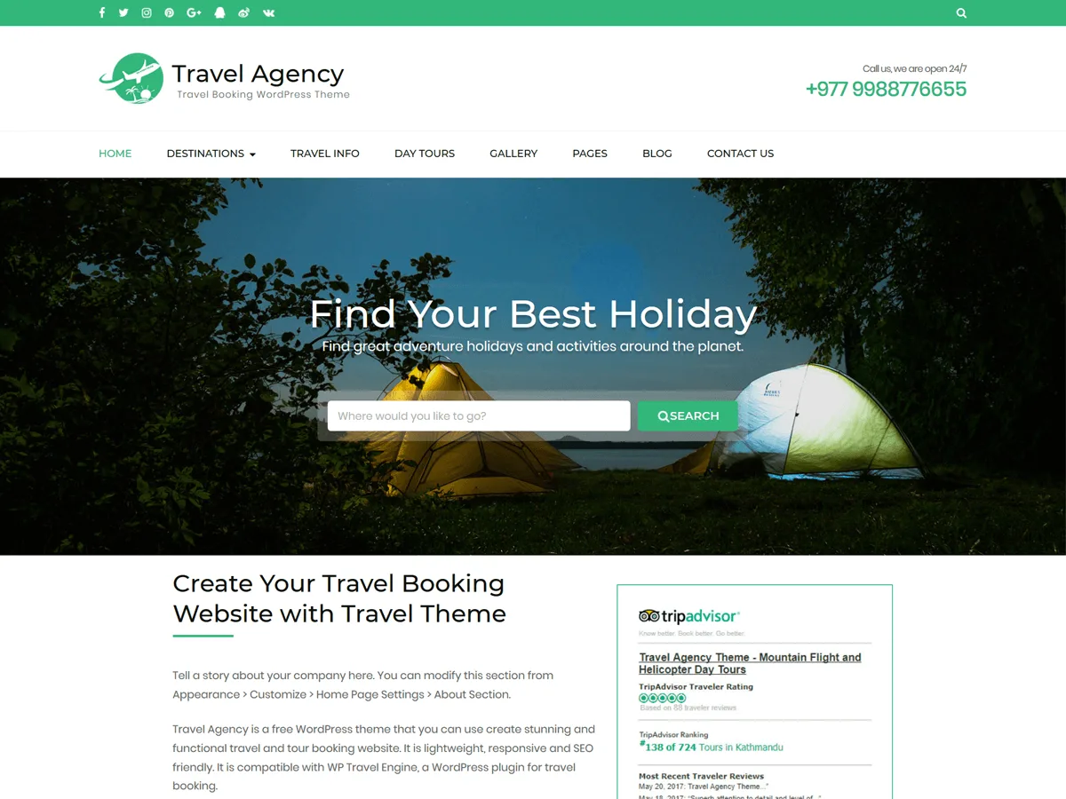 Travel Agency web sitesi teması ile tur rezervasyon sitesi örneği