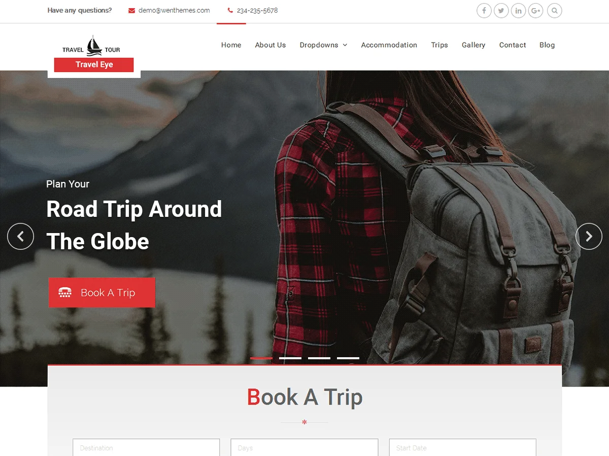Travel Eye web sitesi teması önizlemesi