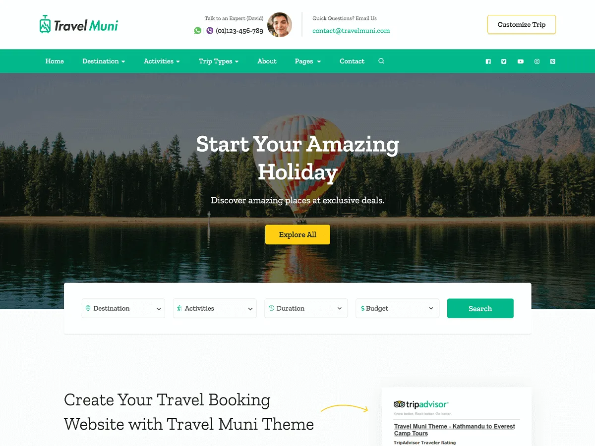 Travel Muni web sitesi teması önizlemesi