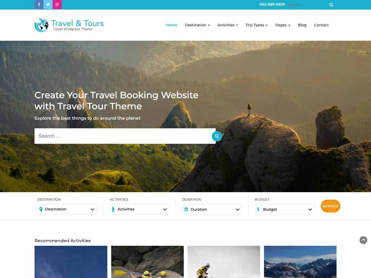 Travel Tour web sitesi teması önizlemesi