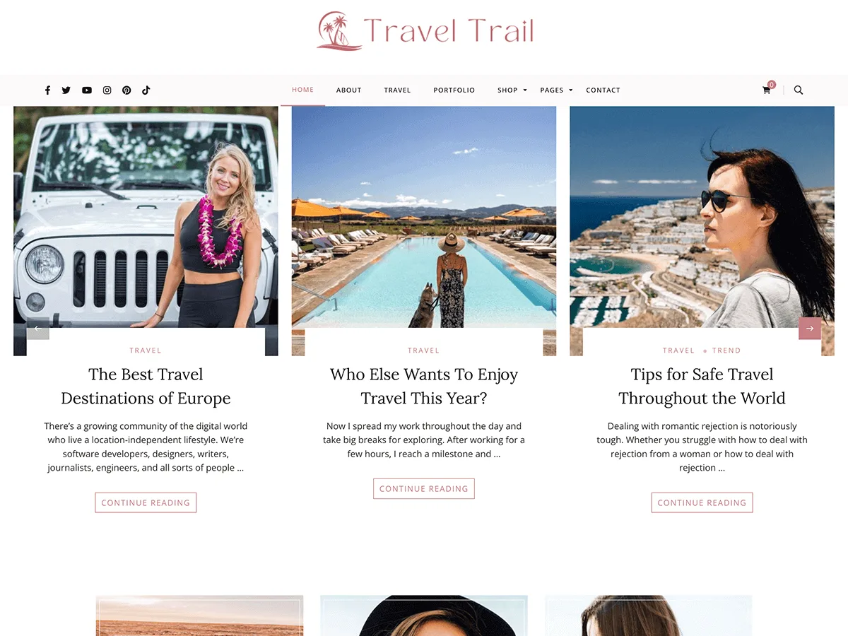 Travel Trail web sitesi teması önizlemesi