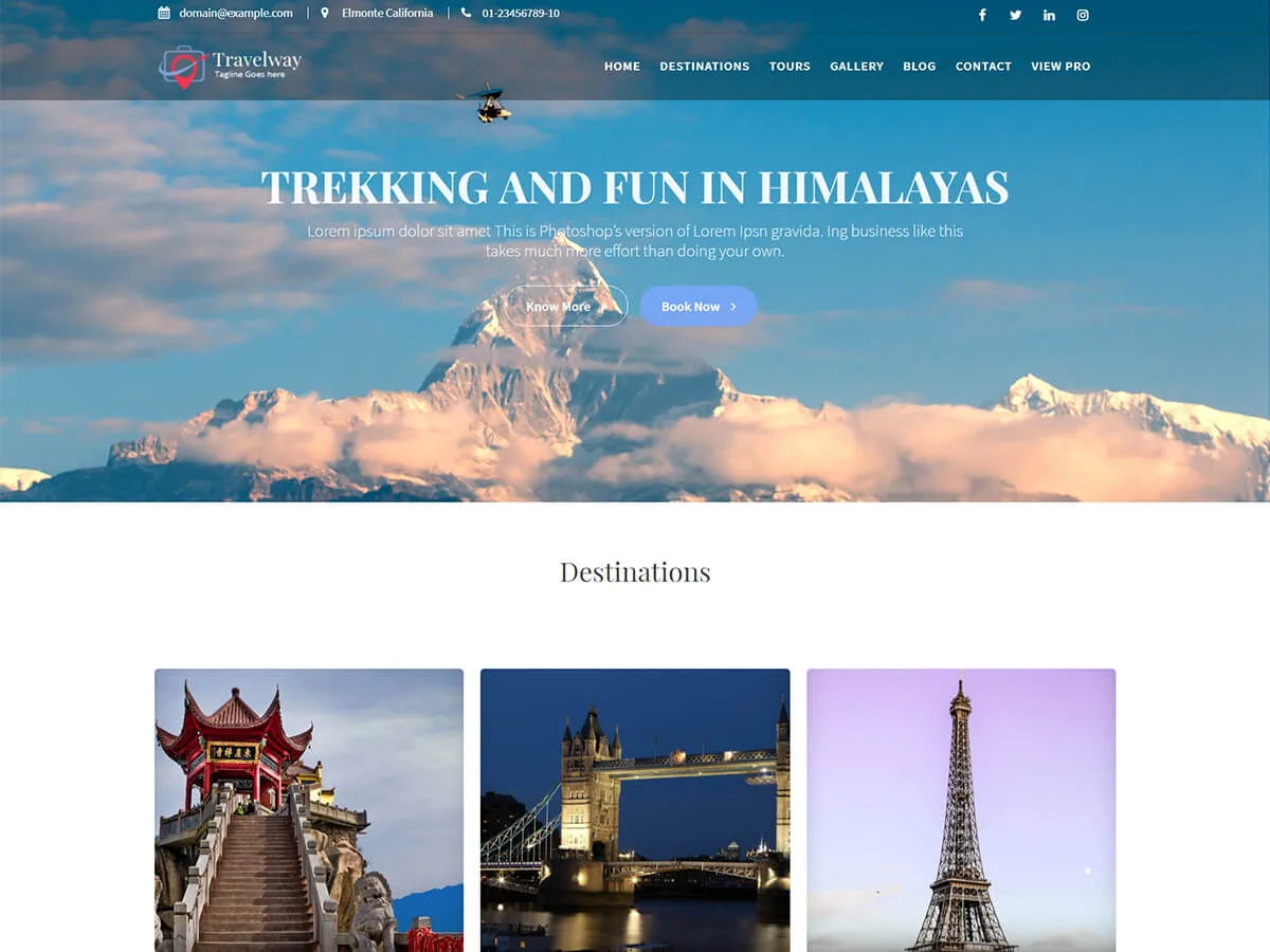 Travel Way web sitesi teması önizlemesi