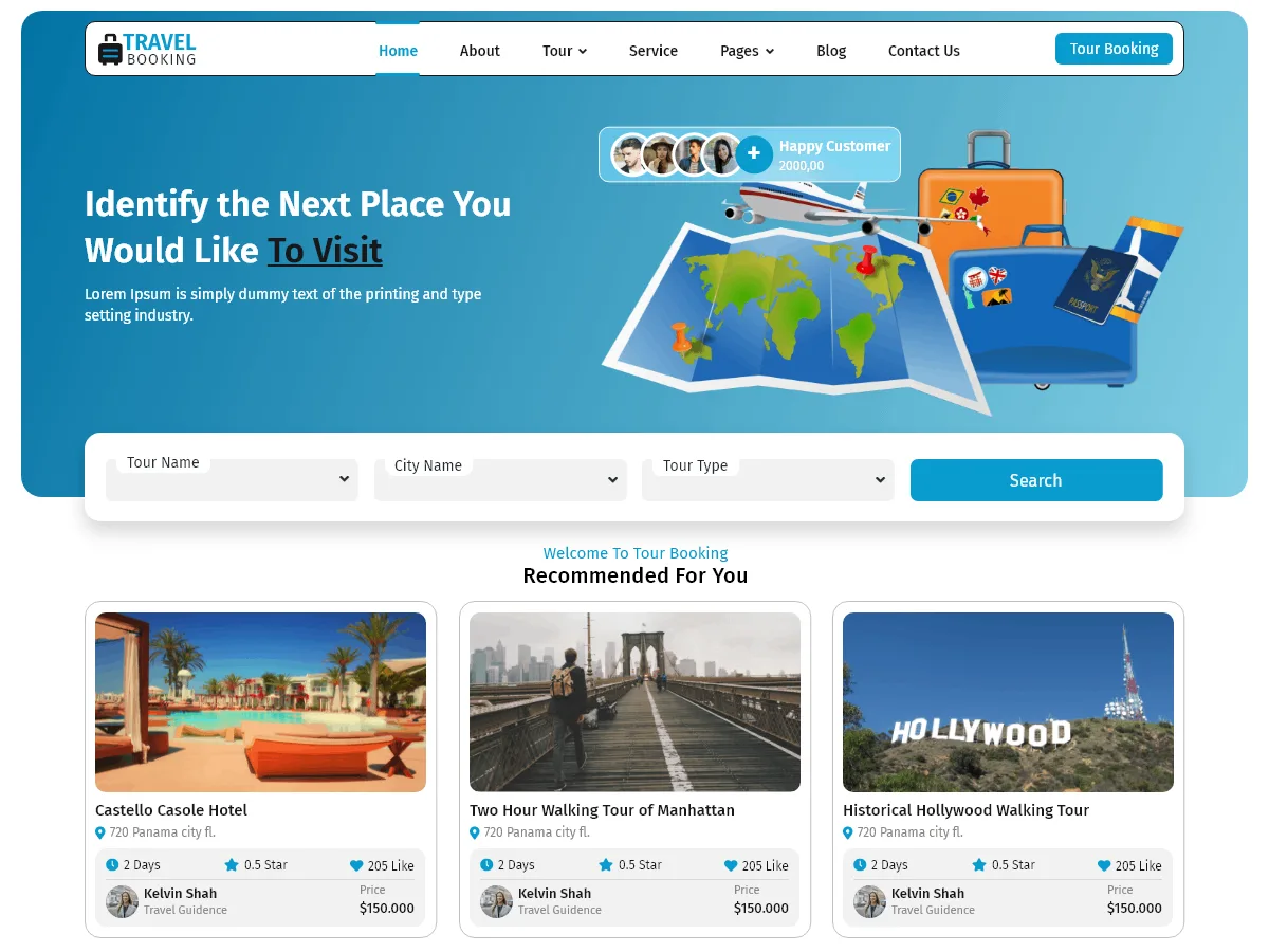 Traveler Booking web sitesi teması ile seyahat ve tur rezervasyon sitesi görünümü