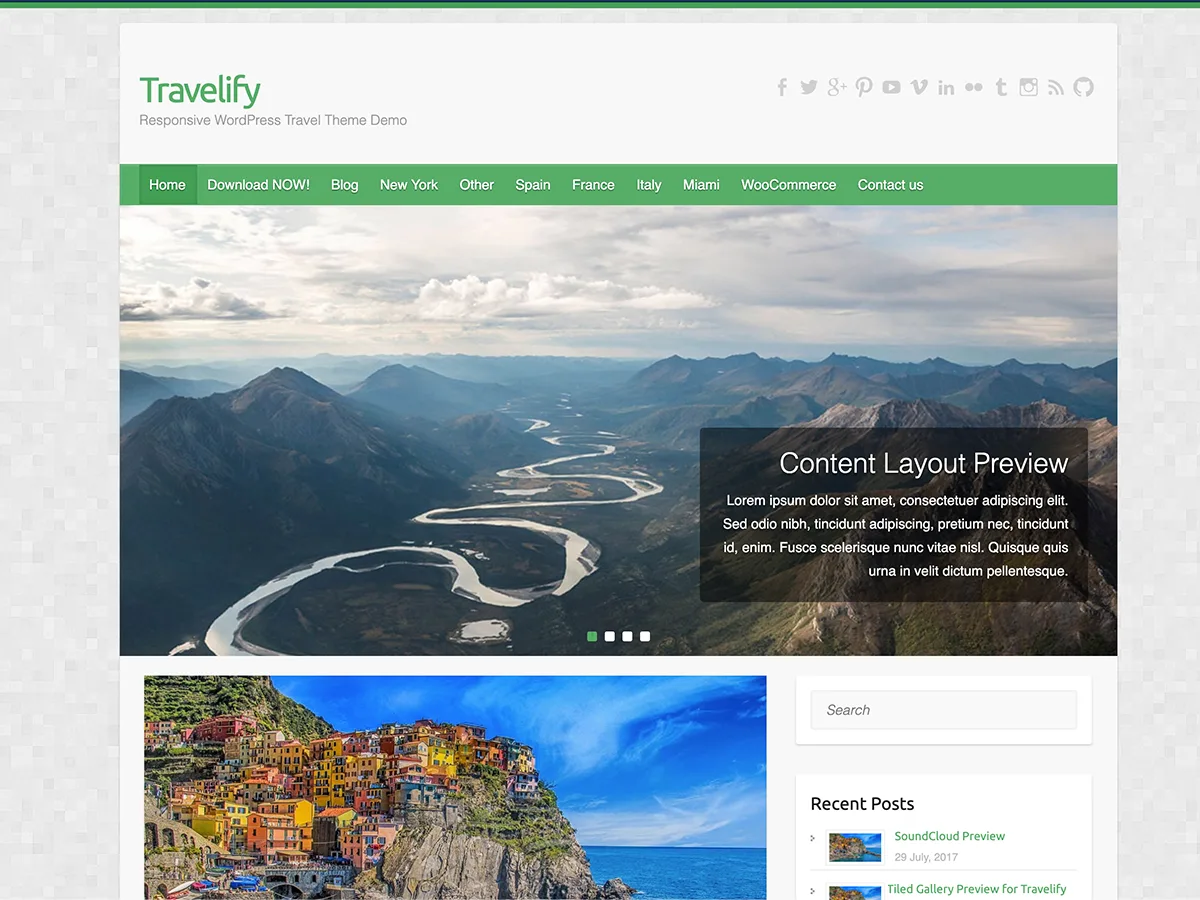 Travelify web sitesi teması önizlemesi