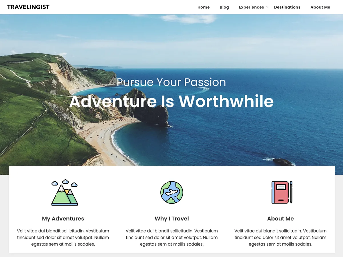 Travelingist web sitesi teması önizlemesi