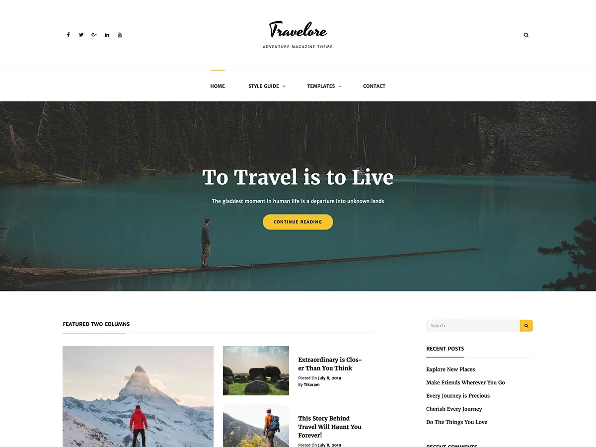 Travelore web sitesi teması önizlemesi