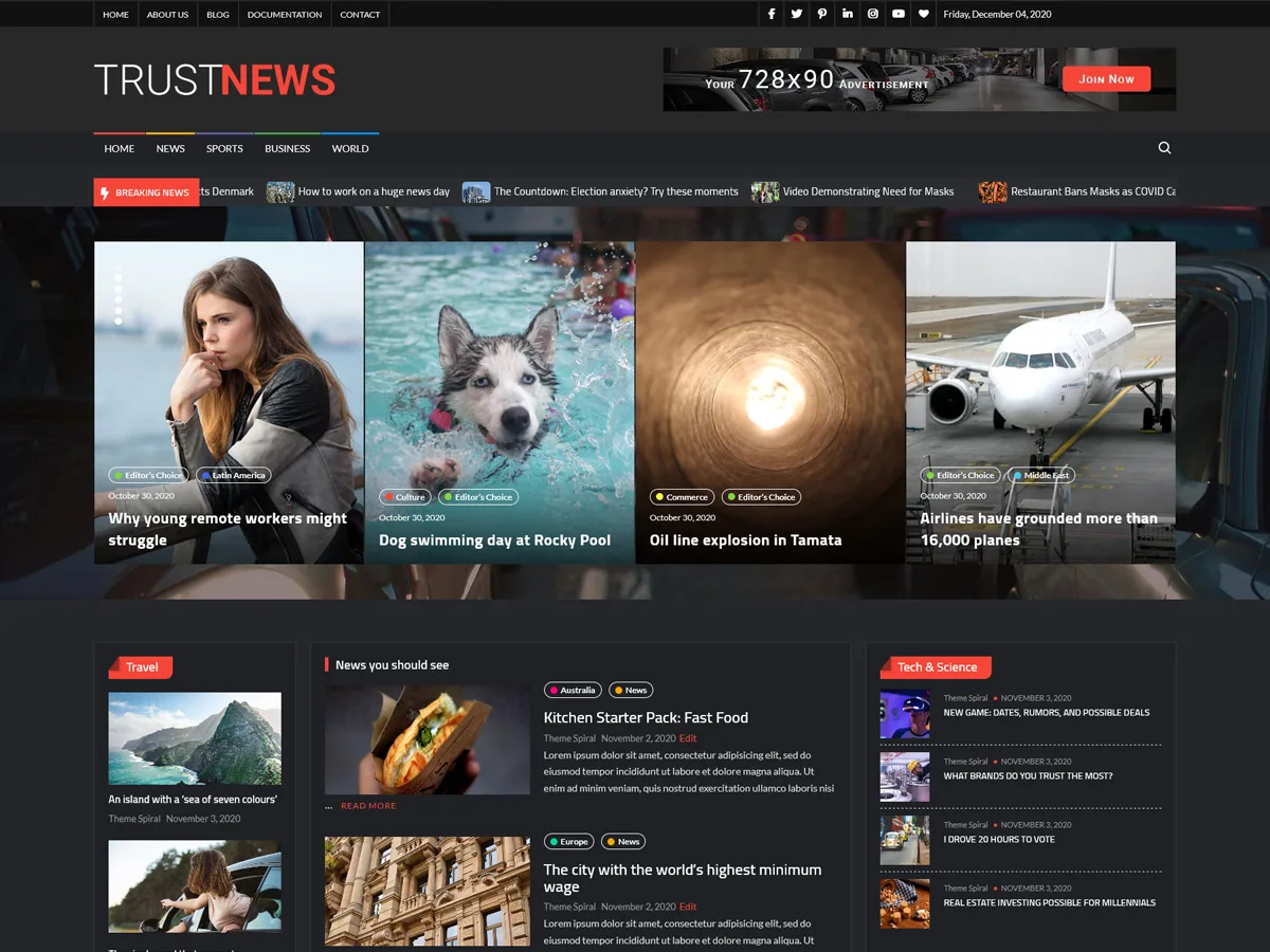 TrustNews web sitesi teması önizlemesi