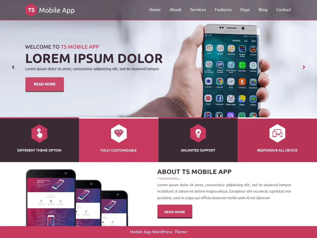 TS Mobile App web sitesi teması önizlemesi