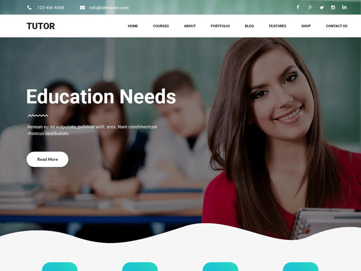 Tutor eğitim web sitesi teması önizlemesi