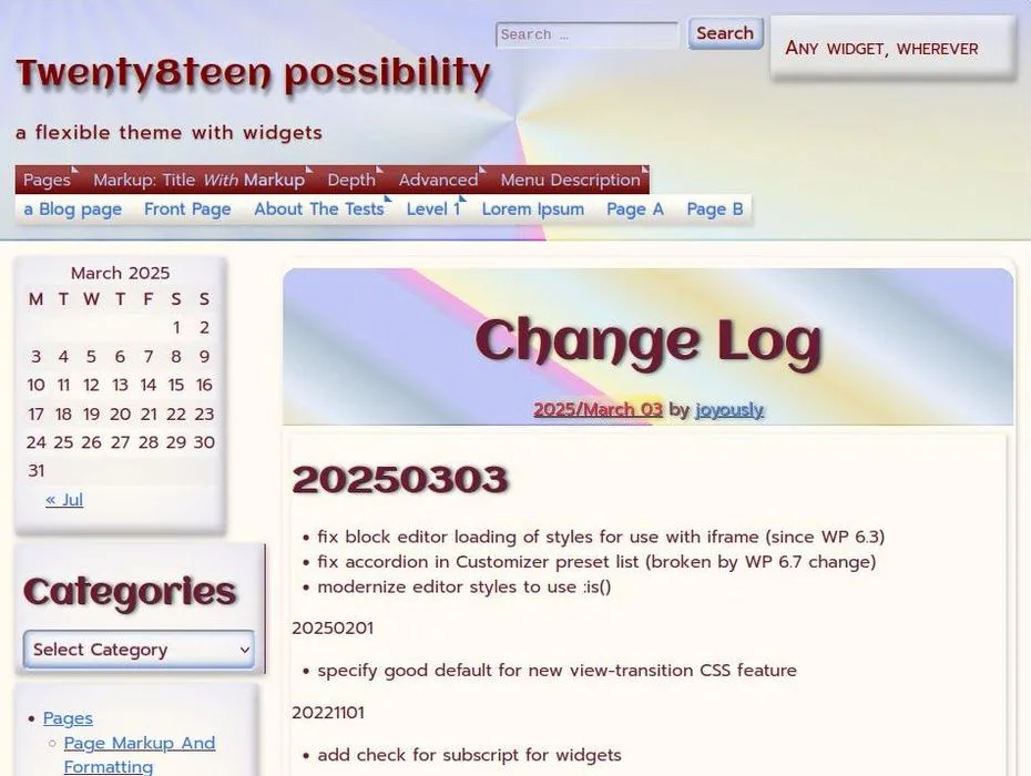 Twenty8teen web sitesi teması önizlemesi