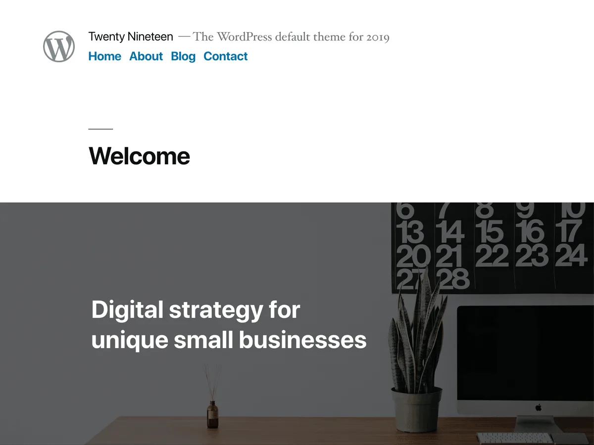 Twenty Nineteen web sitesi temasının şık ve sade tasarımı