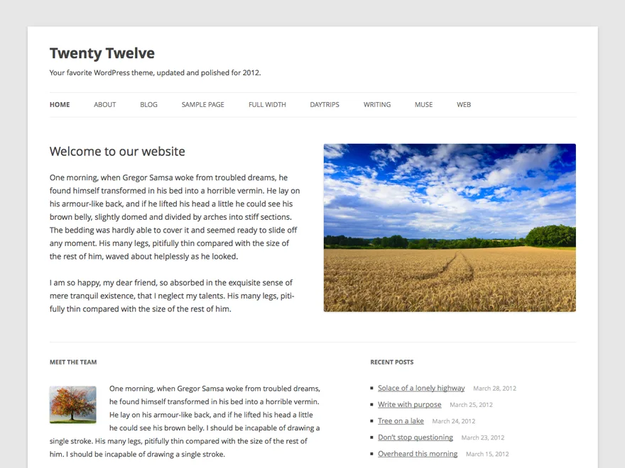 Twenty Twelve WordPress theme responsive design preview