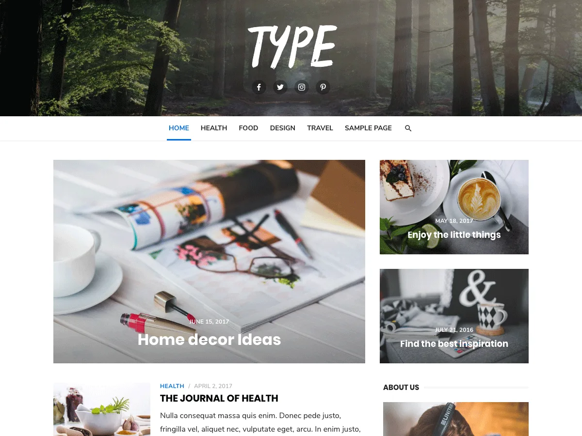 Type web sitesi teması önizlemesi