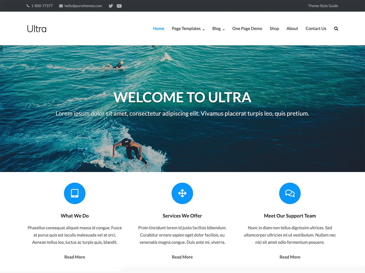 Ultra WordPress theme – responsive design with drag-and-drop builder