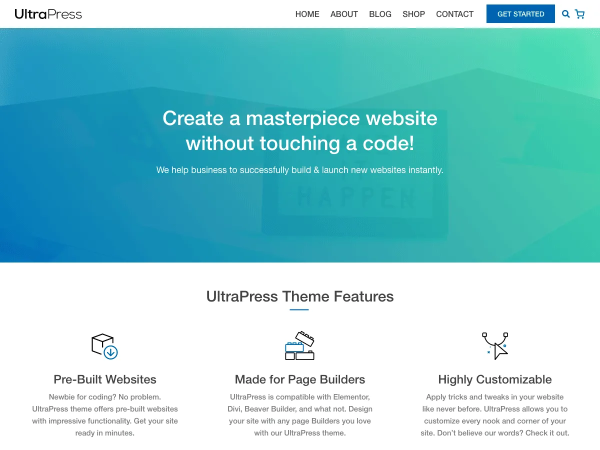 UltraPress web sitesi teması önizlemesi