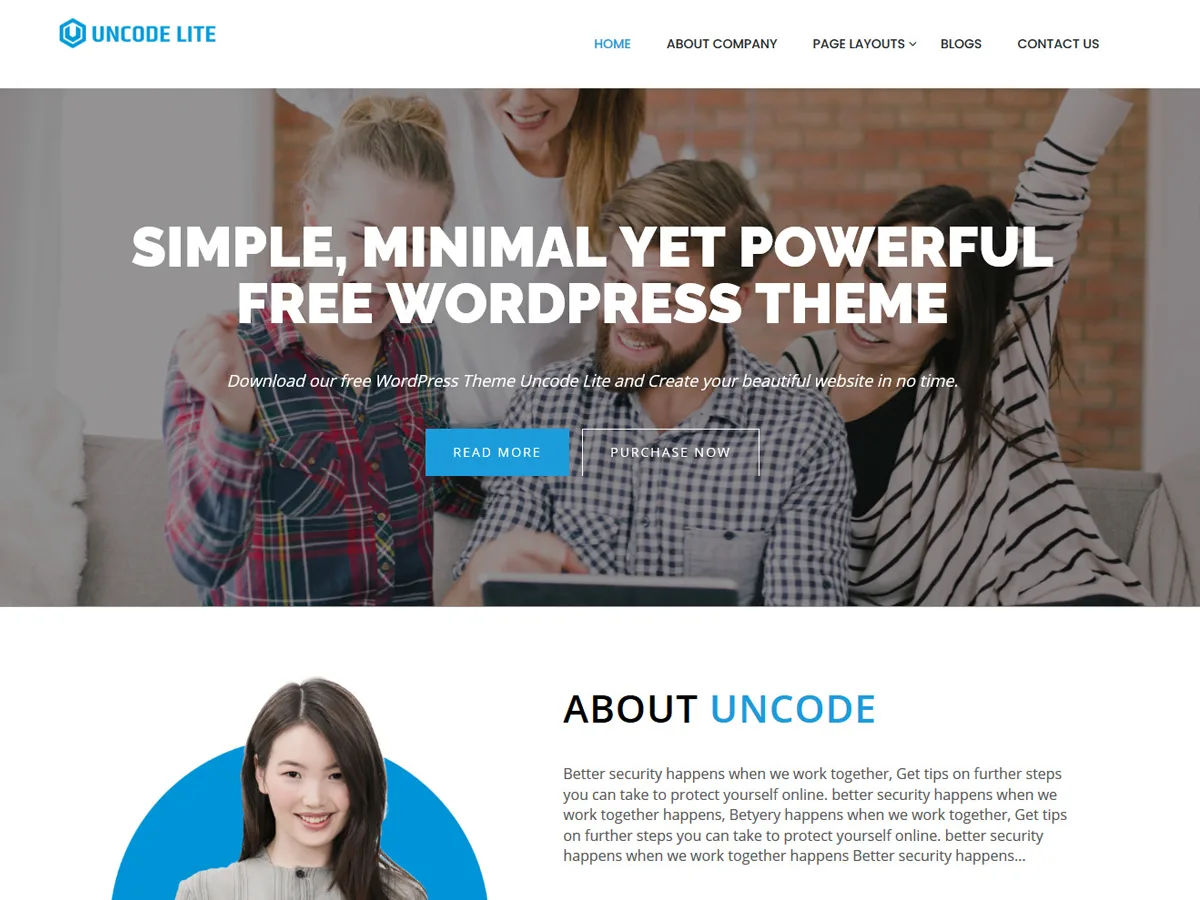 Uncode Lite web sitesi teması önizlemesi