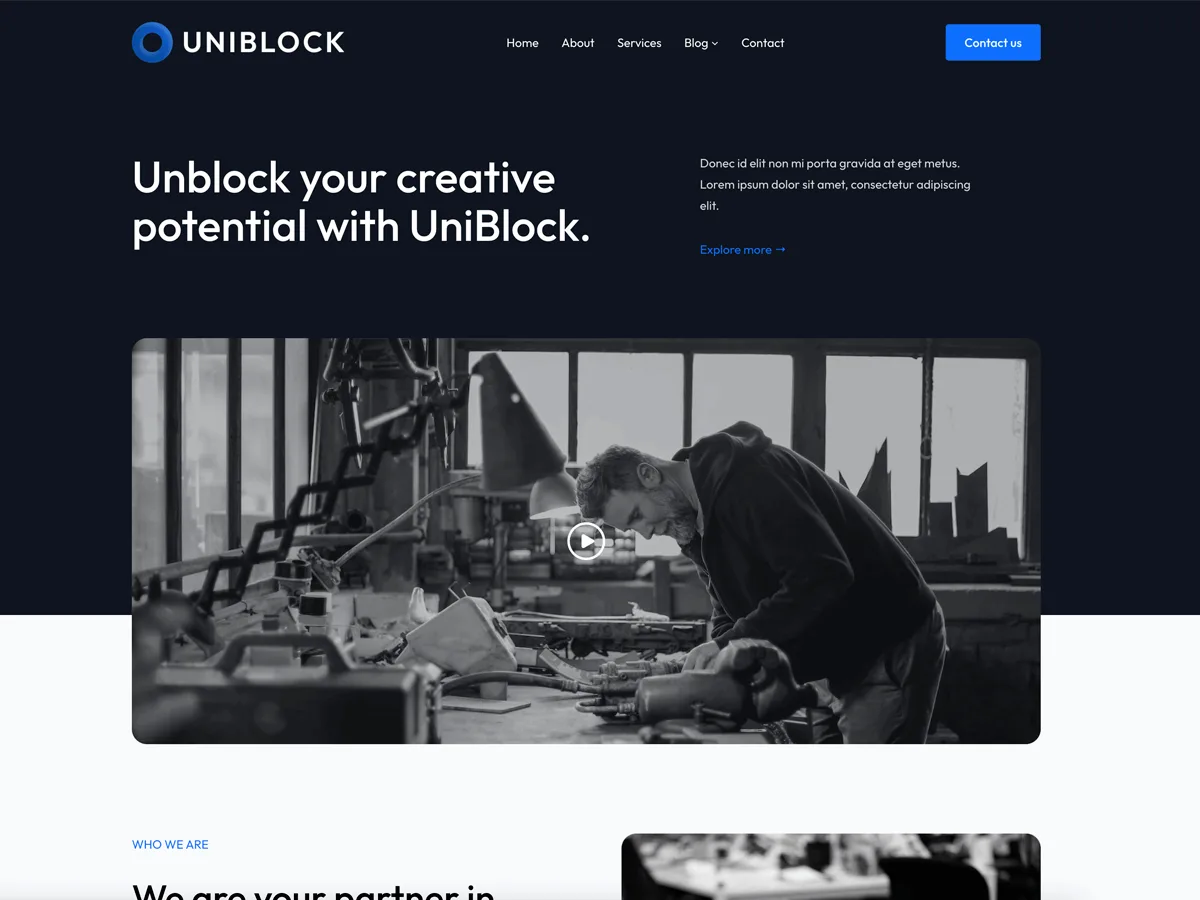 UniBlock web sitesi teması önizlemesi