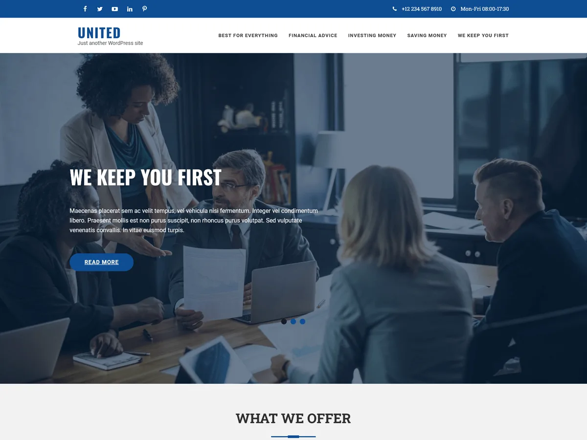 United Lite web sitesi teması ile işletme web sitesi tasarımı