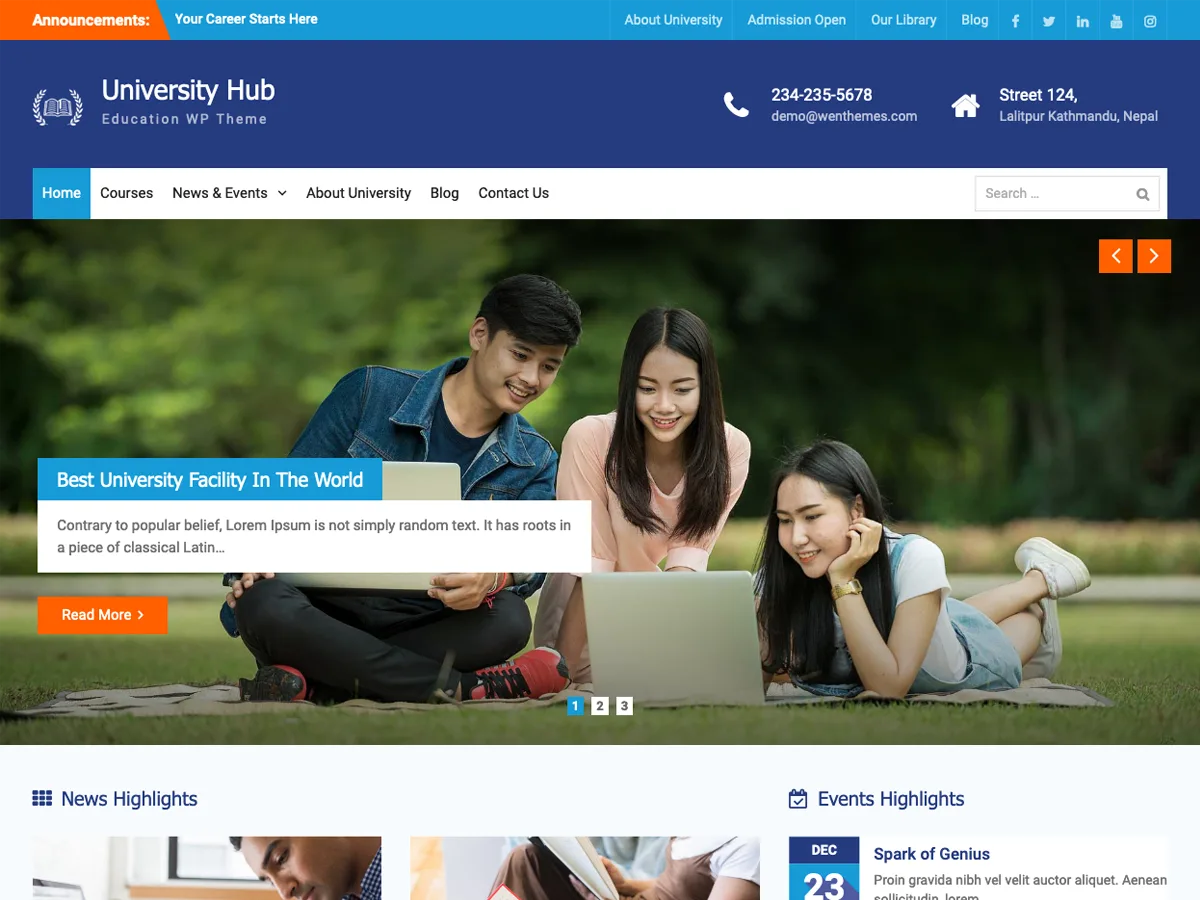 University Hub eğitim web sitesi teması önizlemesi