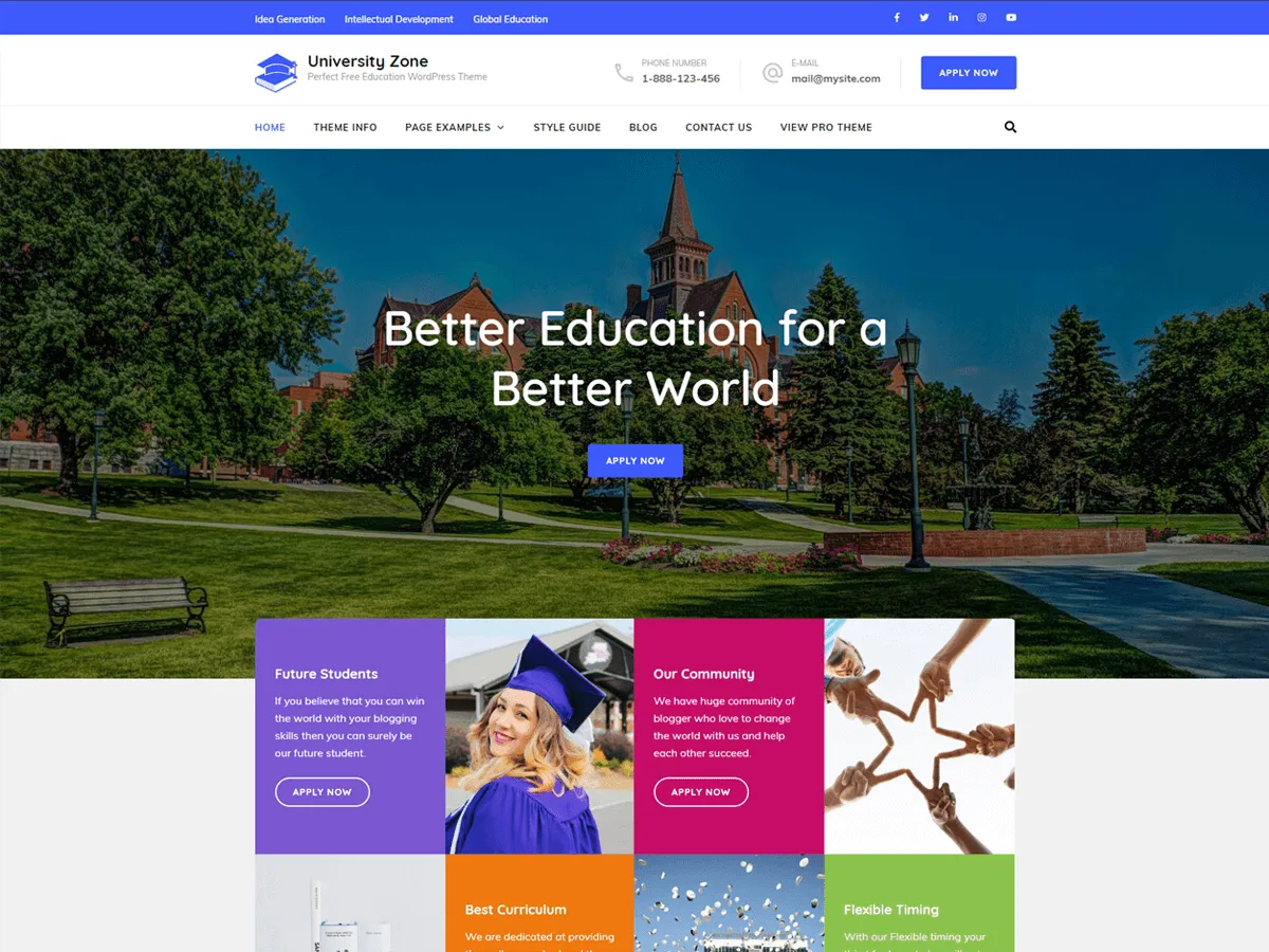 University Zone eğitim kurumları web sitesi teması önizlemesi