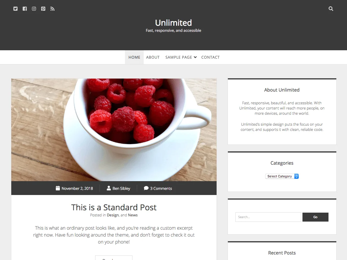 Unlimited web sitesi teması önizlemesi