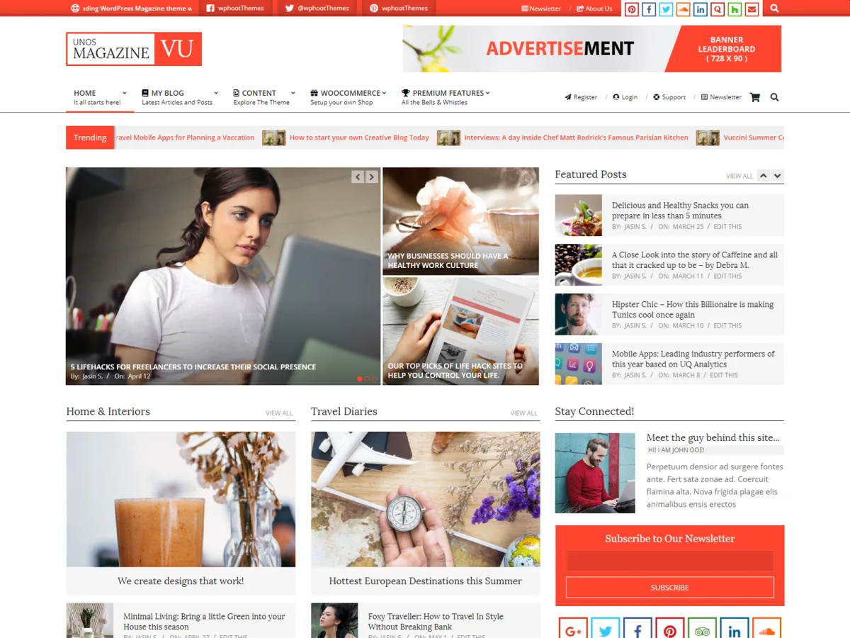Unos Magazine Vu web sitesi teması önizlemesi