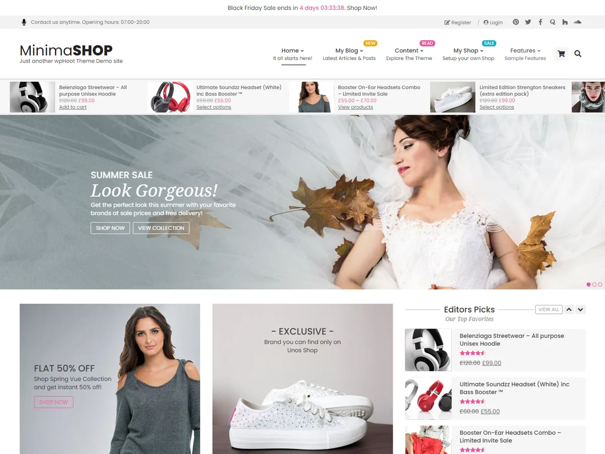 Unos Minima Shop web sitesi teması önizlemesi