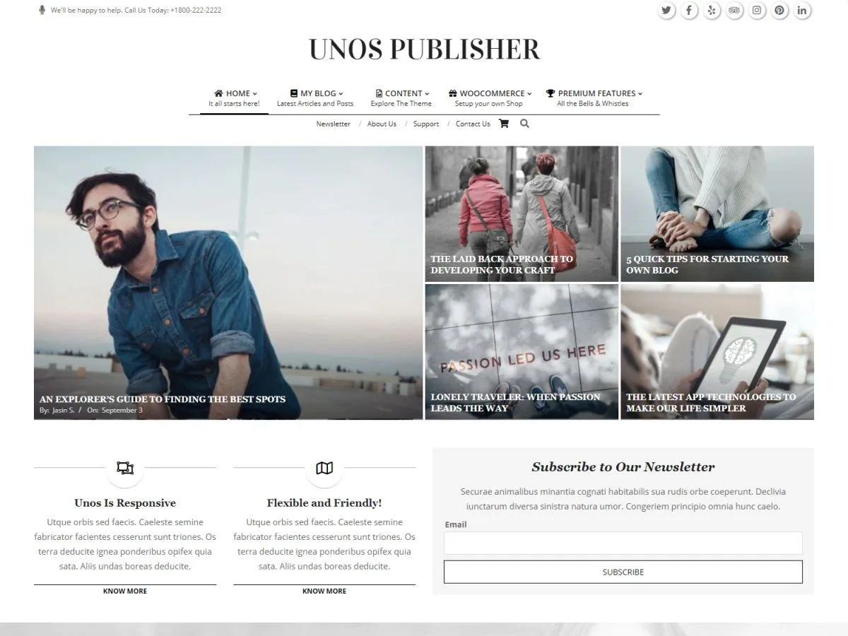Unos Publisher web sitesi teması önizlemesi