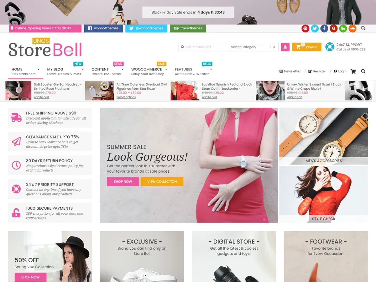 Unos Store Bell e-ticaret web sitesi teması önizlemesi