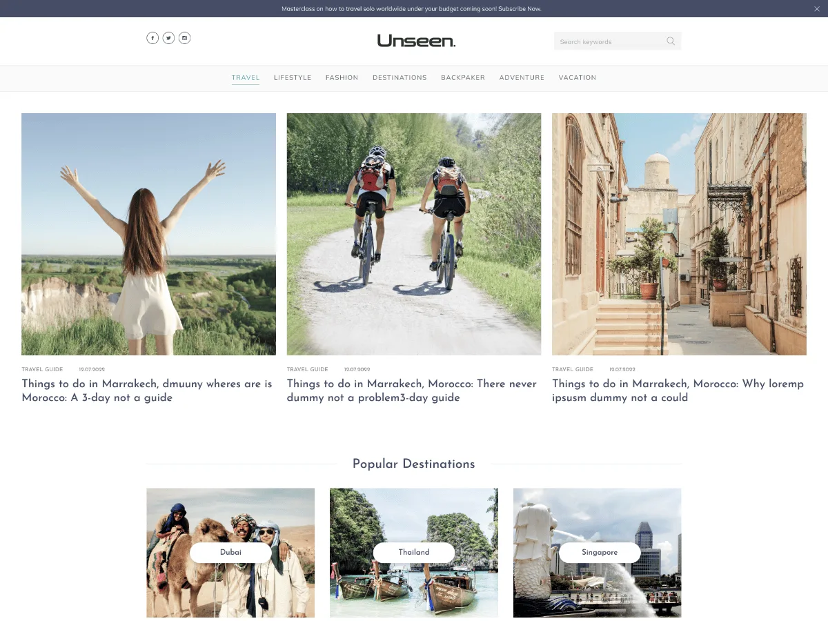 Unseen Blog web sitesi teması özellikleri