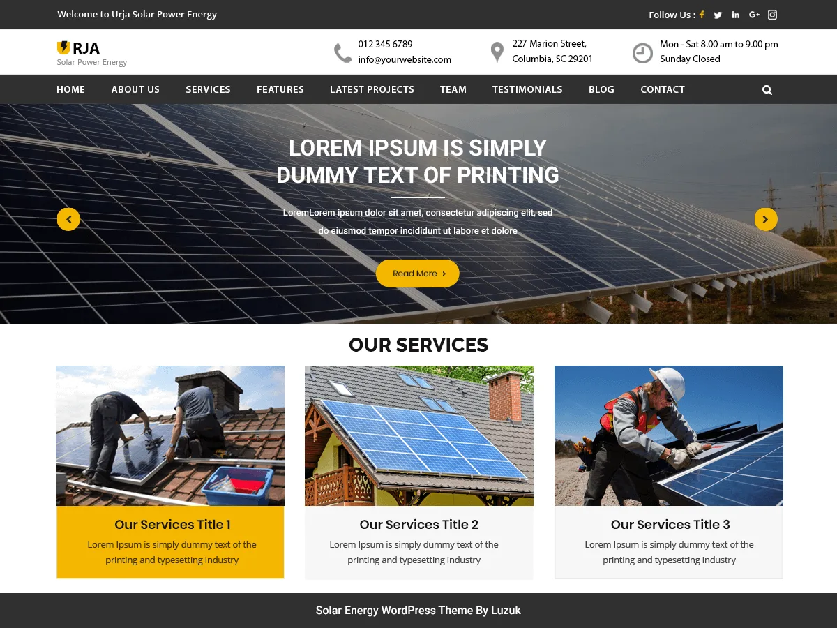 Urja Solar Energy web sitesi teması
