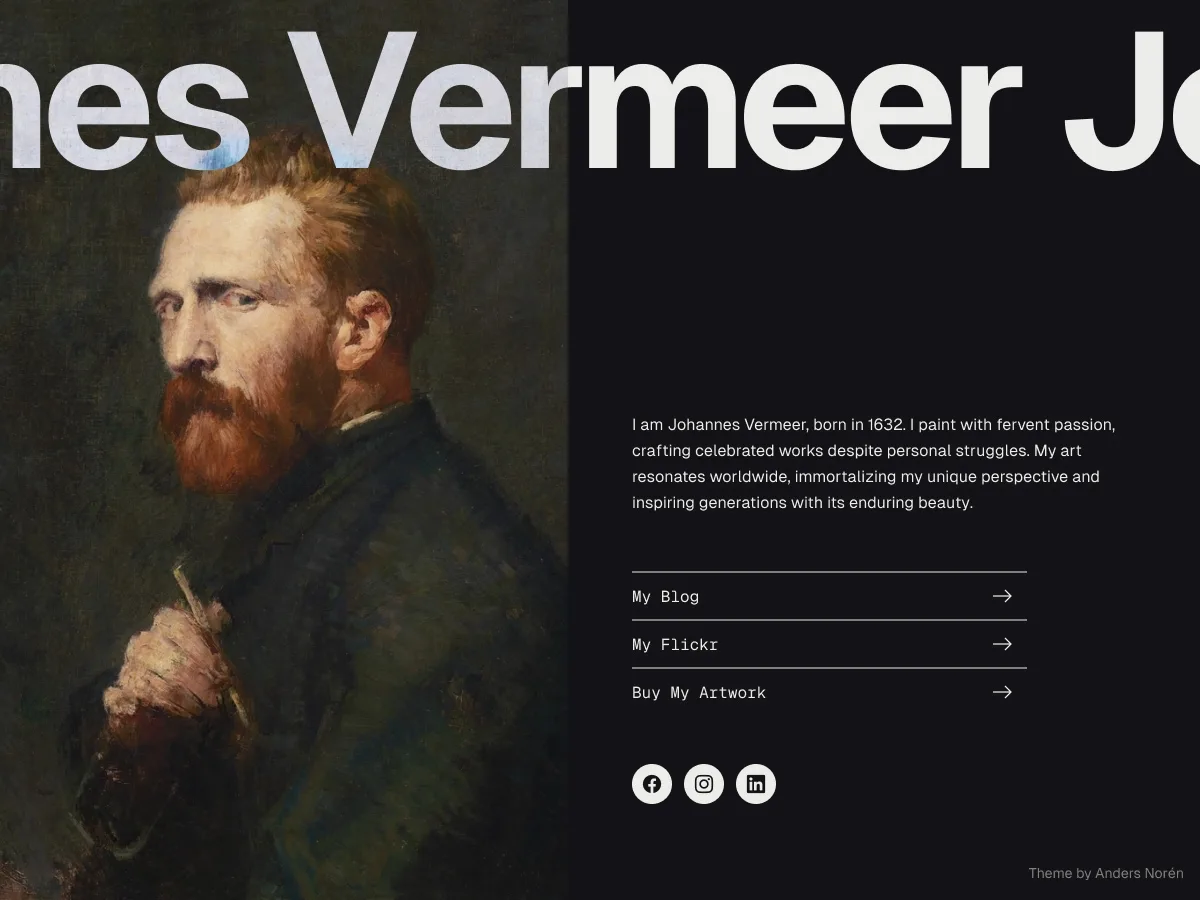Vermeer web sitesi teması profil sayfası tasarımı