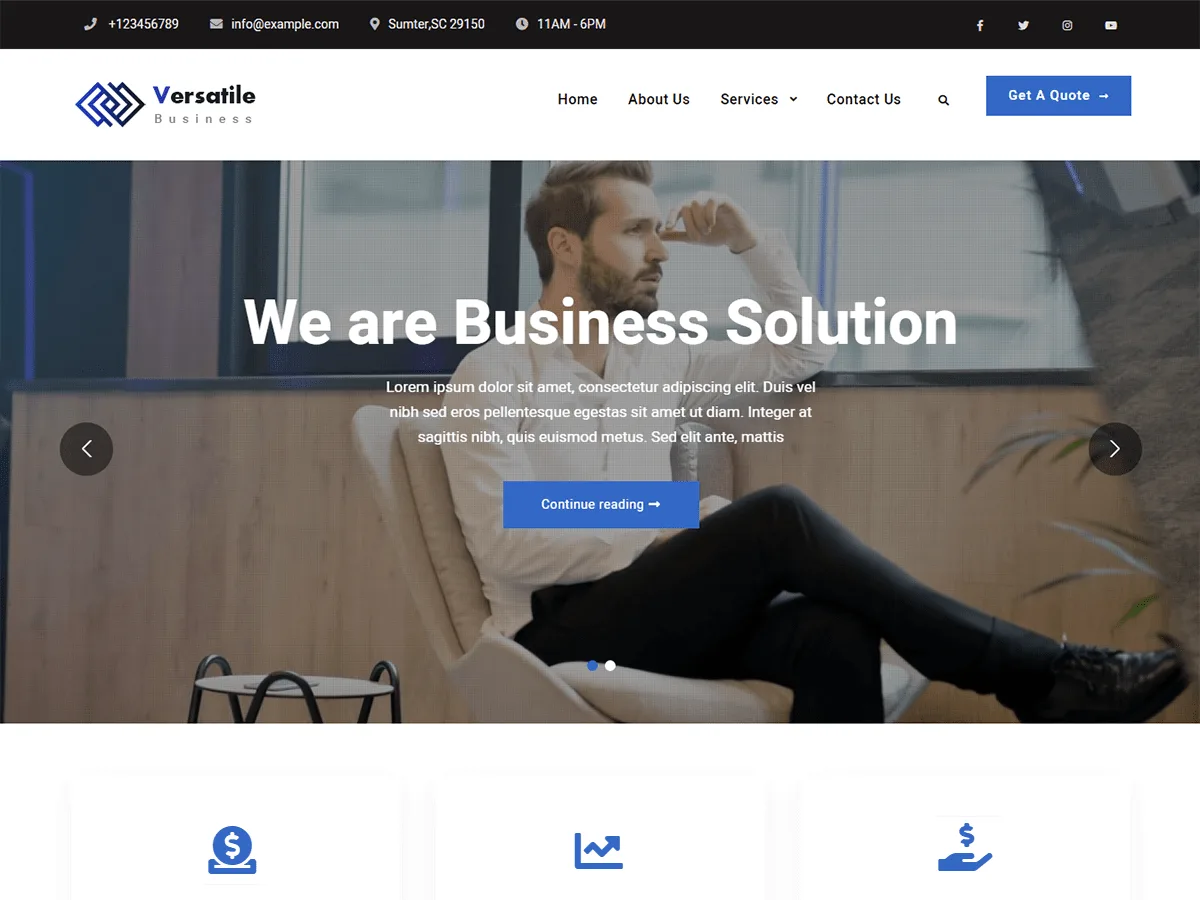 Versatile Business web sitesi teması önizlemesi