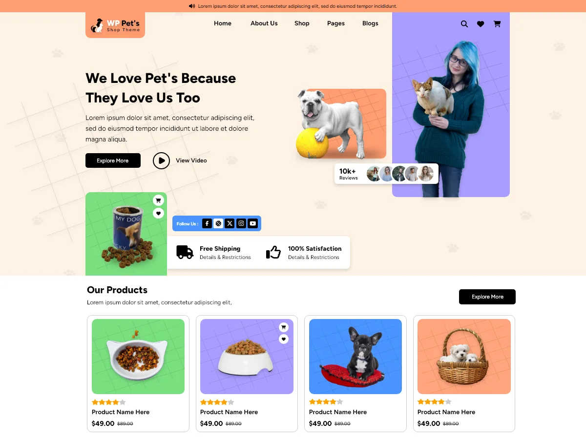 Veterinary Shop web sitesi teması önizlemesi
