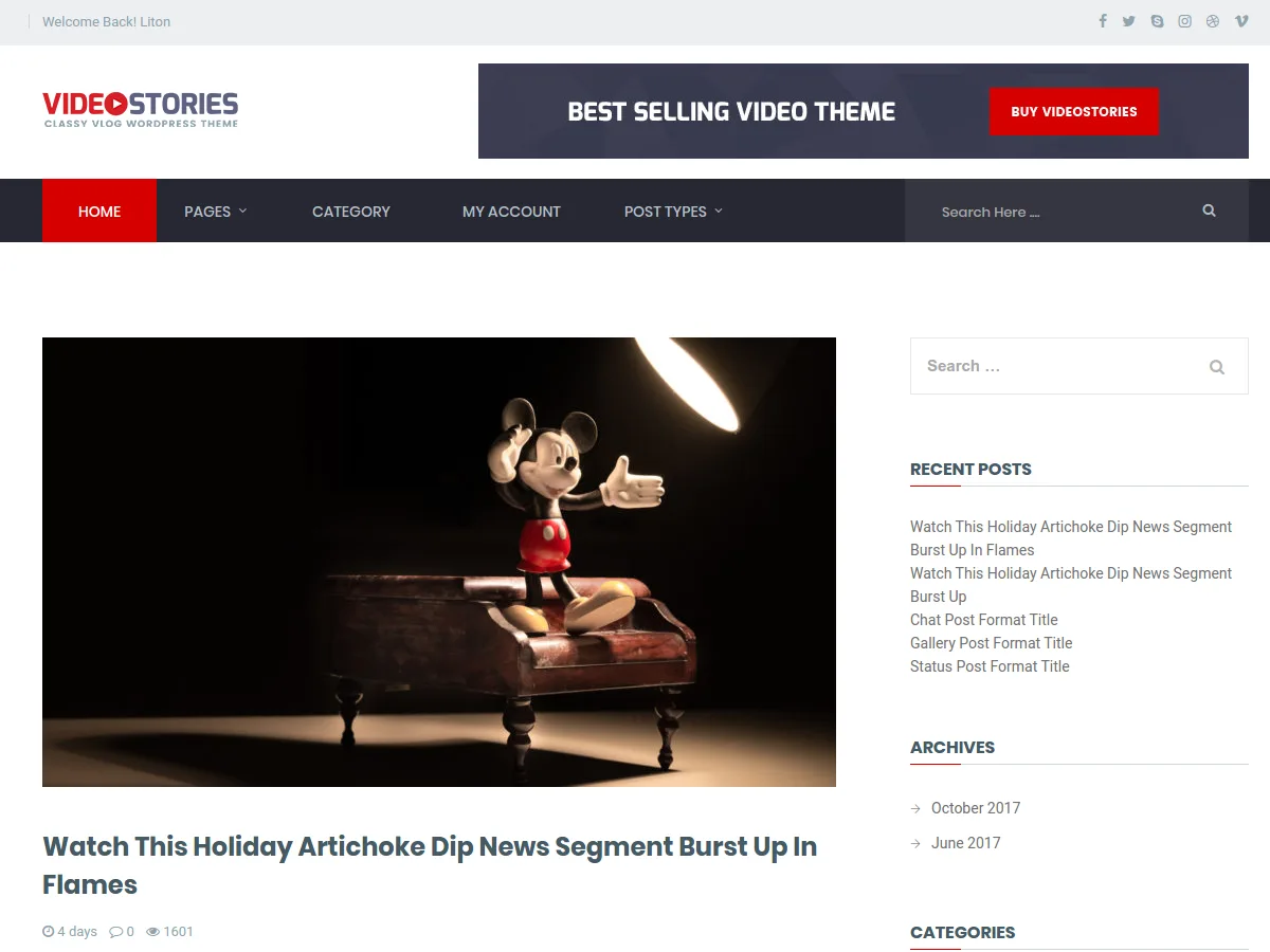VideoStories web sitesi teması ile video odaklı bir site görünümü
