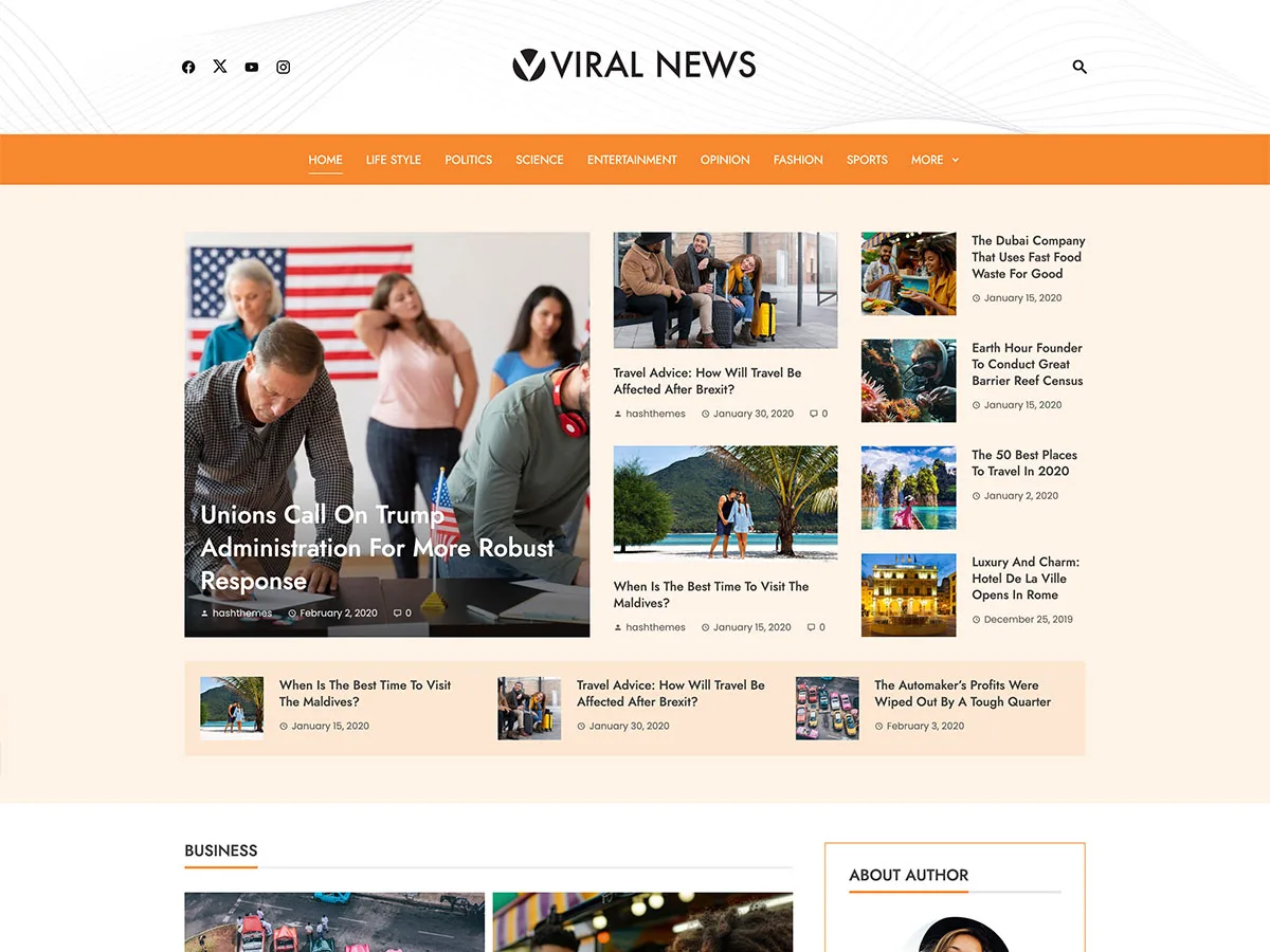 Viral News web sitesi teması önizlemesi