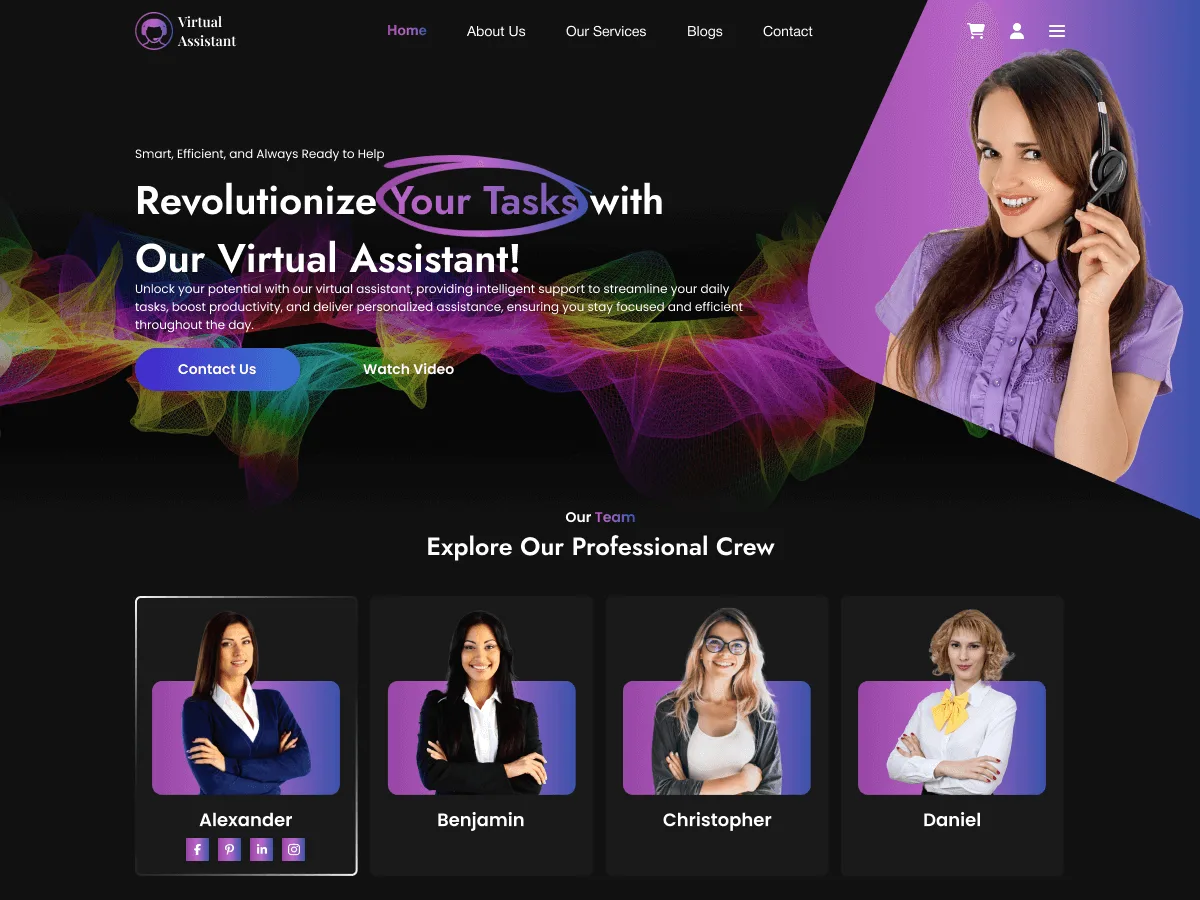 Virtual Assistant web sitesi teması önizlemesi