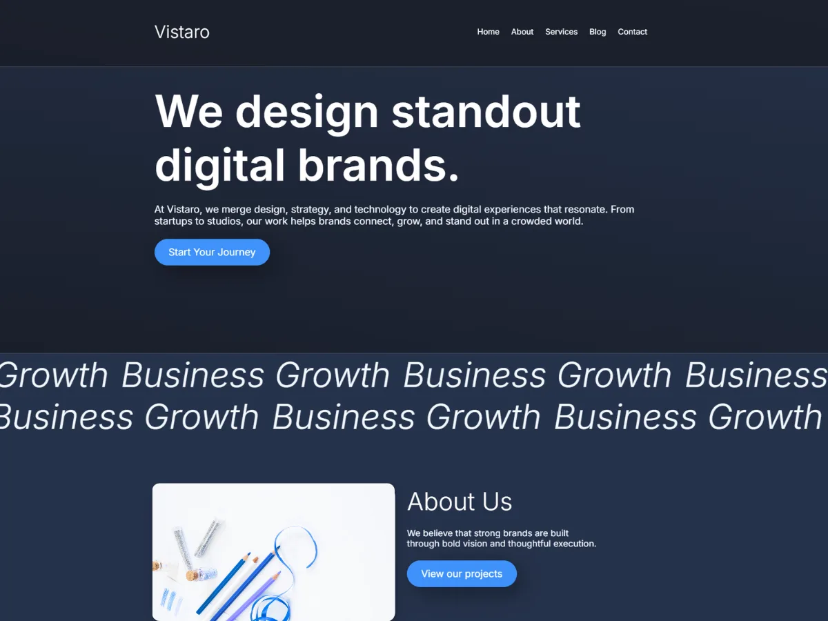 Vistaro web sitesi teması ile oluşturulmuş modern bir fotoğraf ajansı ana sayfası