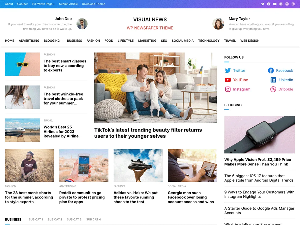 VisualNews haber web sitesi teması önizlemesi