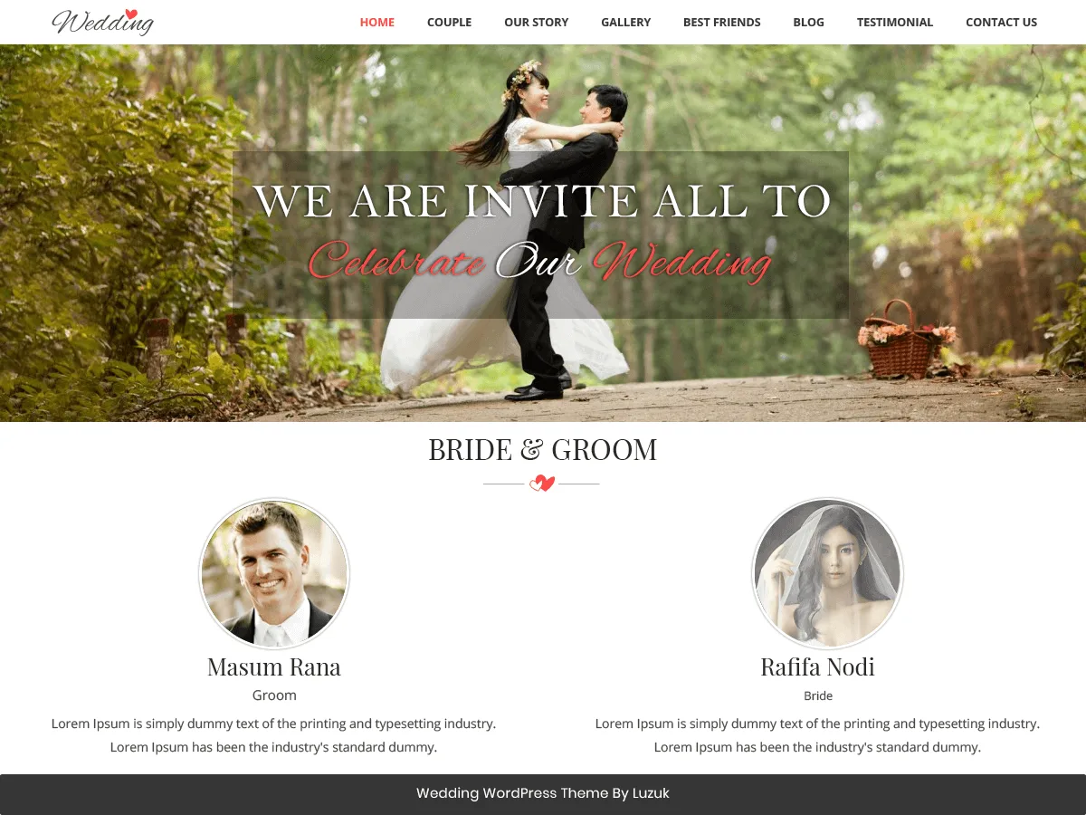 Vivah Royal Wedding web sitesi teması ile oluşturulmuş romantik bir düğün davet sitesi görünümü