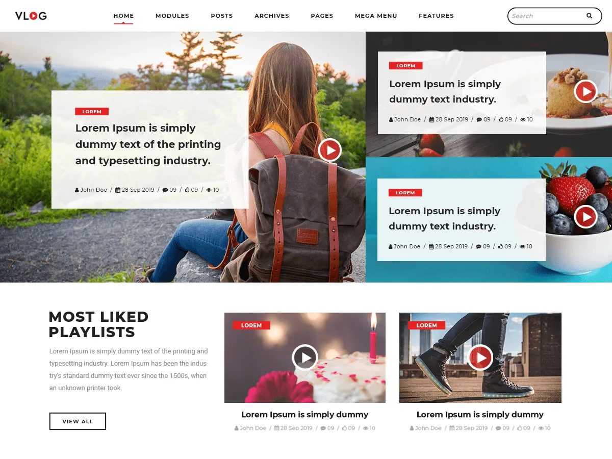 Vlogger Video Blog web sitesi teması önizlemesi
