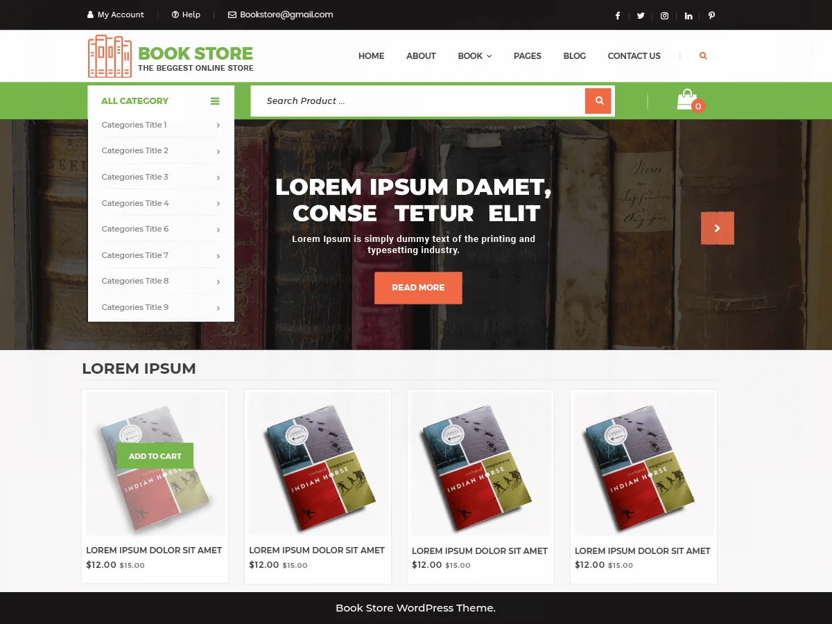 VW Book Store web sitesi teması ile kitap odaklı bir web sitesi görünümü