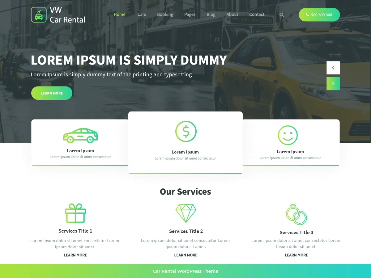 VW Car Rental web sitesi teması önizlemesi