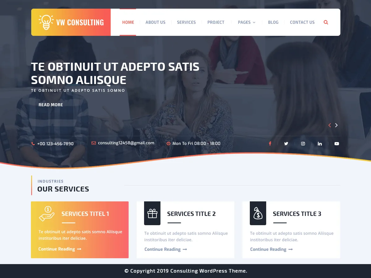 VW Consulting web sitesi teması - danışmanlık sektörüne uygun modern tasarım