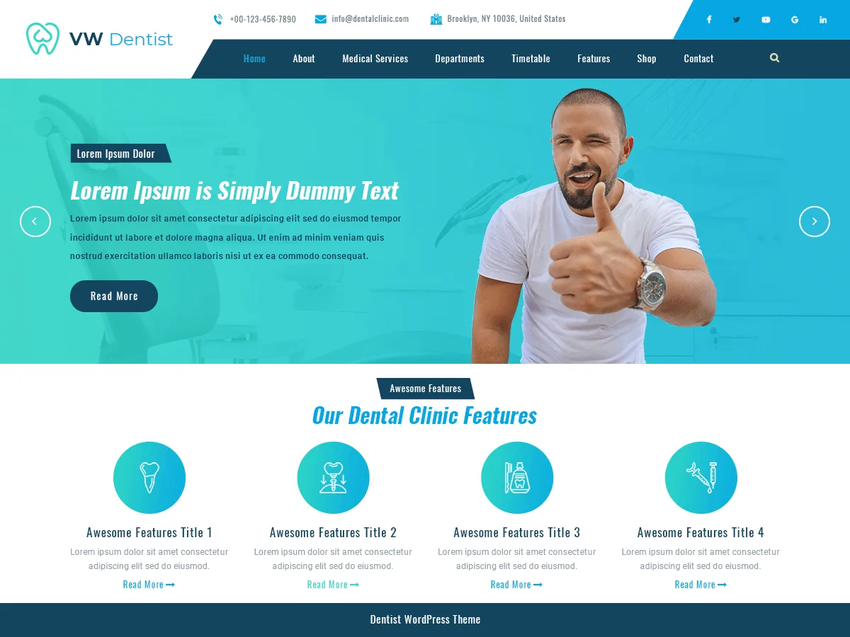 VW Dentist web sitesi teması önizlemesi