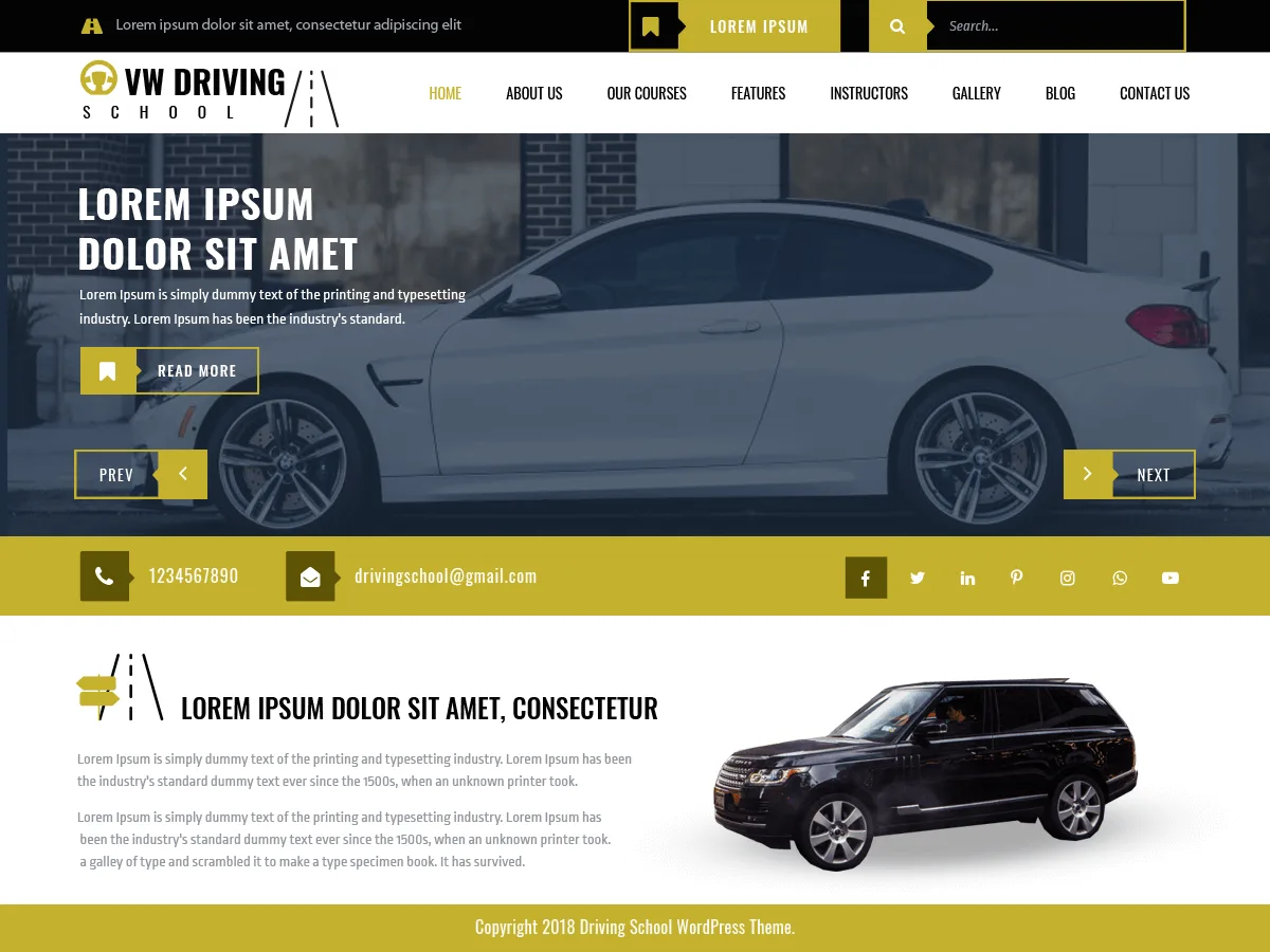VW Driving School web sitesi teması ile sürücü kursu web sitesi tasarımı