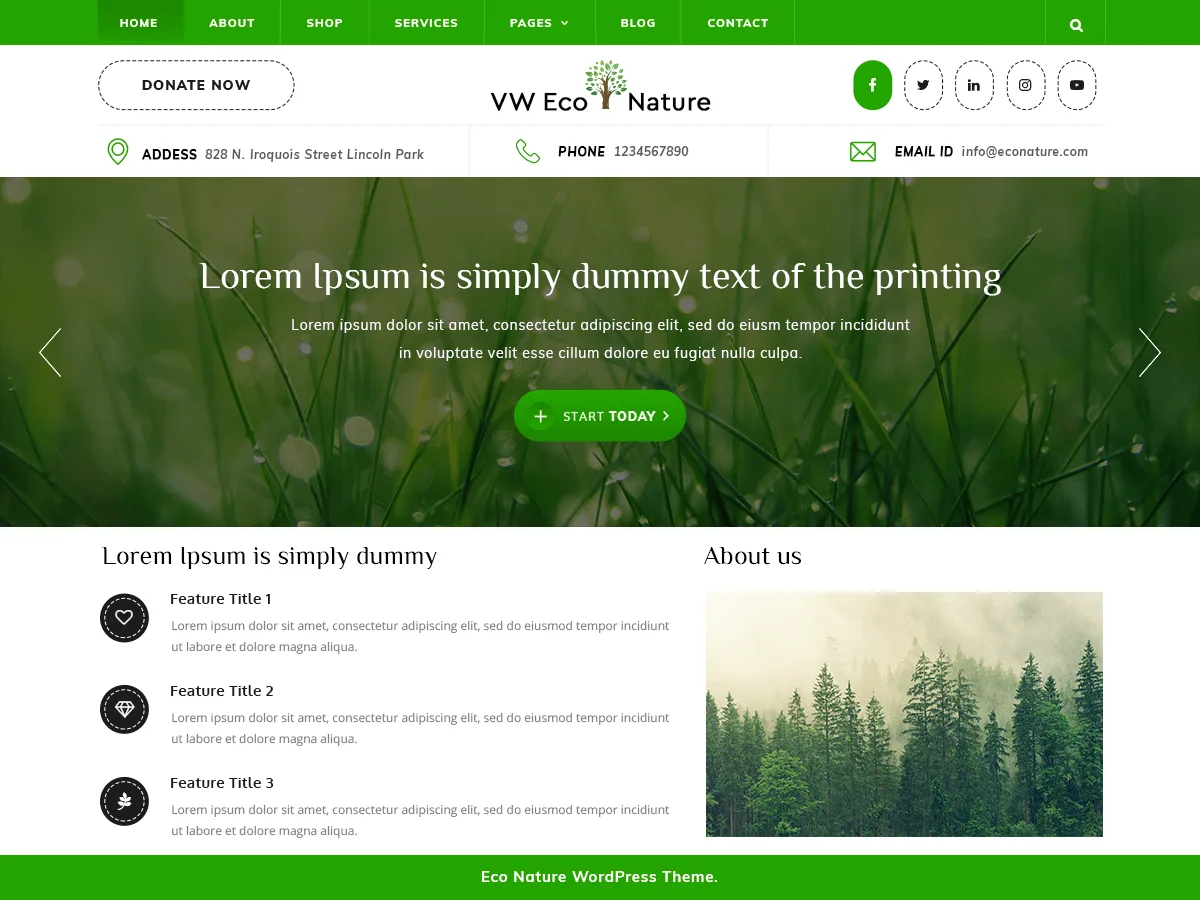 VW Eco Nature web sitesi teması önizlemesi