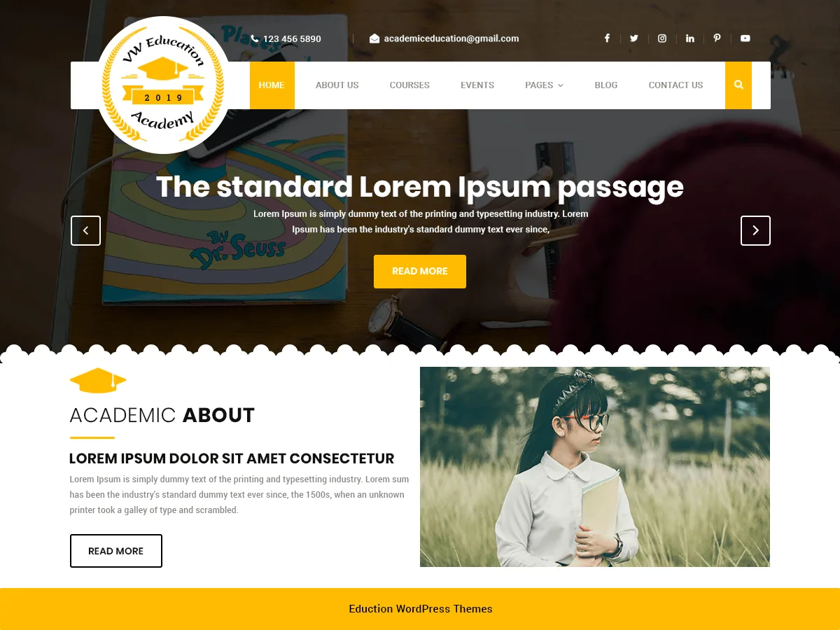 VW Education Academy eğitim web sitesi teması önizlemesi